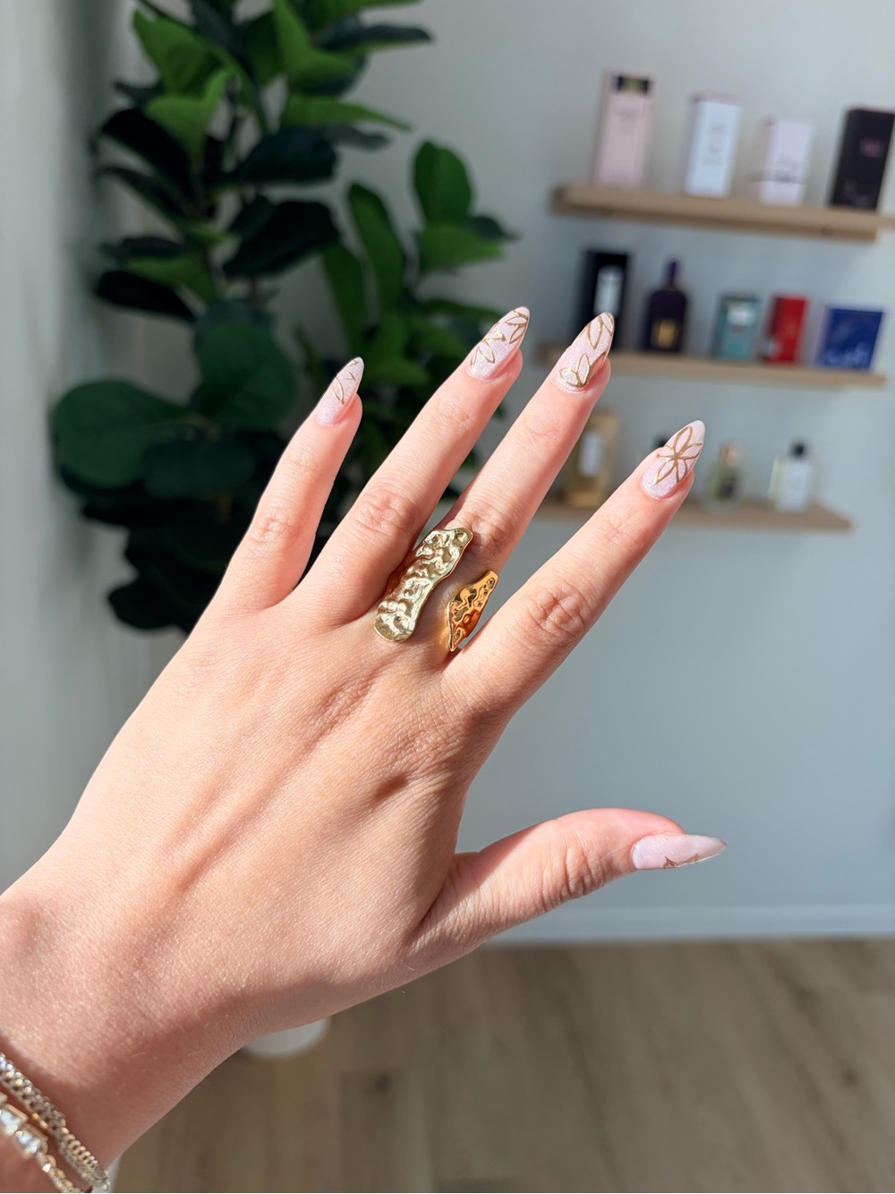 Gold Textured Double Band Ring - Women's Fashion Jewelry